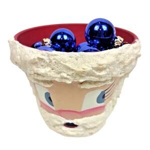 Vintage Santa Terracotta Clay Flower Pot Hand Painted 4.5" Textured Full Ornamen